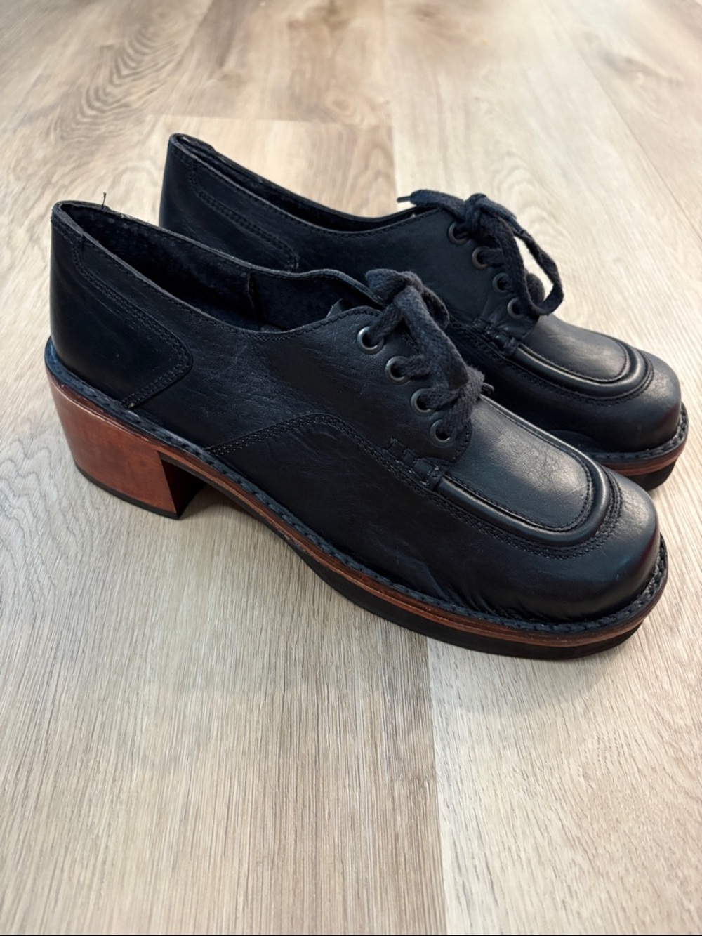 VINTAGE Sweet Step Made in Brazil Chunky Leather Oxfords | Size 10B | Black - Picture 4 of 11